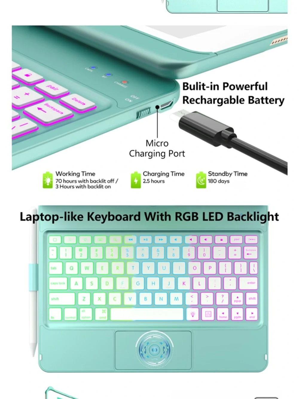 2 Tablet Keyboard Case Duo in Teal and Seafoam